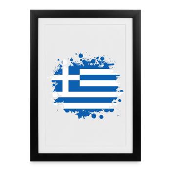 Grèce Taches / Cadeau Athènes Drapeau Greece - Affiche encadrée (27 × 37 cm) - noir - Devant