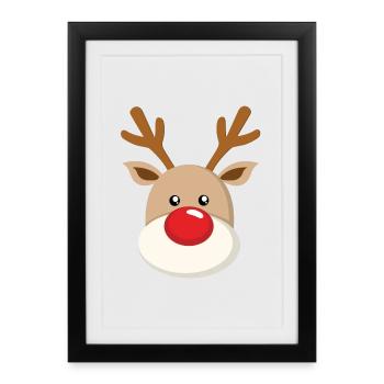 Doux Renne Nez rouge Nez Noël - Affiche encadrée (27 × 37 cm) - noir - Devant
