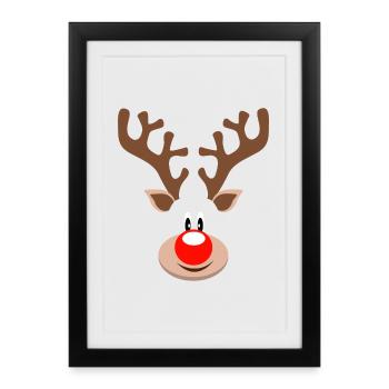 Renne Rudolf nez mignon bois de Noël - Affiche encadrée (27 × 37 cm) - noir - Devant