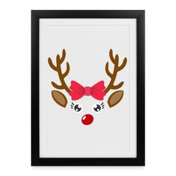 Cute reindeer face girl Christmas Xmas - Framed poster (27 × 37 cm) - black - Front