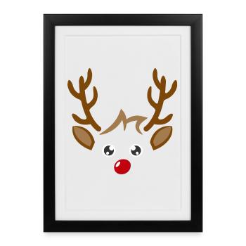 Visage de garçon de renne mignon Noël Noël - Affiche encadrée (27 × 37 cm) - noir - Devant