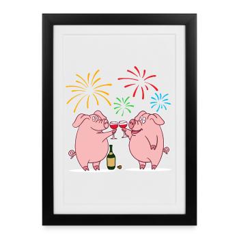 Porc chanceux Porte-bonheur Nouvel An Nouvel An - Affiche encadrée (27 × 37 cm) - noir - Devant