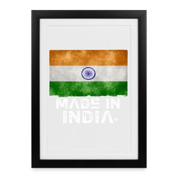 Made in India Flag Stencil Tee - Framed poster (27 × 37 cm) - black - Front