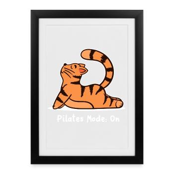 Funny Cat Pilates Fitness Entraînement - Affiche encadrée (27 × 37 cm) - noir - Devant