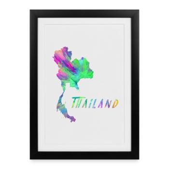 La carte de la Thaïlande dans le design coloré cadeau - Affiche encadrée (27 × 37 cm) - noir - Devant
