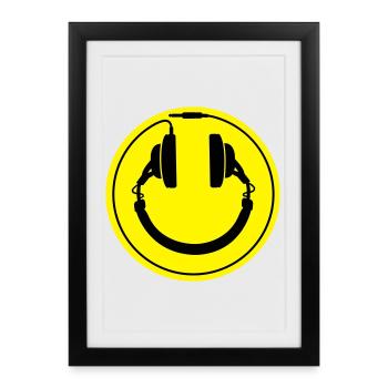 écouteurs smiley - Affiche encadrée (27 × 37 cm) - noir - Devant