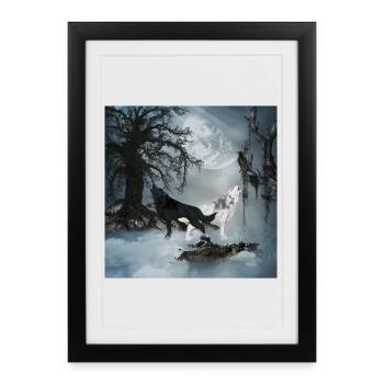 Loup noir et blanc - Affiche encadrée (27 × 37 cm) - noir - Devant