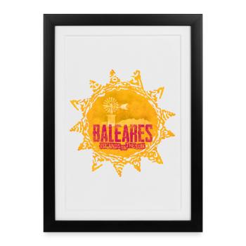 Îles Baléares Motifs de l’île du Soleil - Affiche encadrée (27 × 37 cm) - noir - Devant