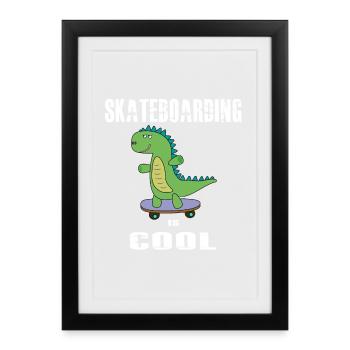 Le skate est cool, dinosaure, dino, t-rex - Affiche encadrée (27 × 37 cm) - noir - Devant