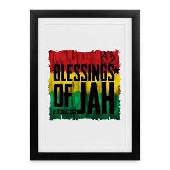 Bénédiction des JAH aux couleurs du reggae - Affiche encadrée (27 × 37 cm) - noir - Devant