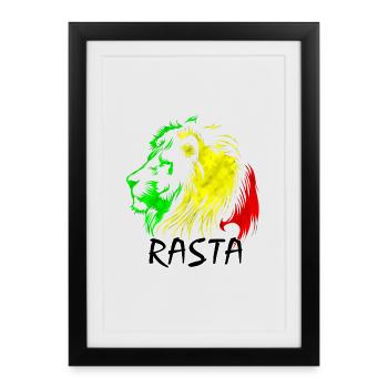 Lion rasta : style vert-jaune-rouge - Affiche encadrée (27 × 37 cm) - noir - Devant