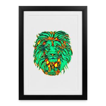 Lumière de lion dans une frénésie de néons - Affiche encadrée (27 × 37 cm) - noir - Devant