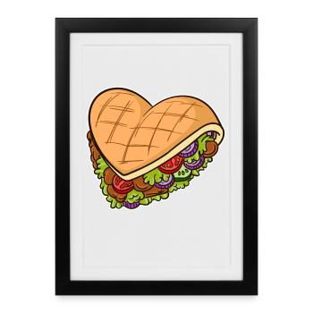 Coeur de kebab j'aime kebab kebab fast food burger - Affiche encadrée (27 × 37 cm) - noir - Devant