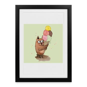 Hibou avec des posters géants de glace - Affiche encadrée (27 × 37 cm) - noir - Devant