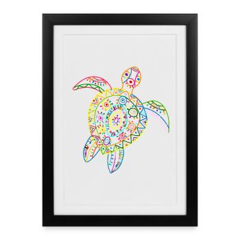 Tortue Tortue de mer Tribal Hawaii Vintage - Affiche encadrée (27 × 37 cm) - noir - Devant