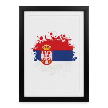 Serbie Klecks / Cadeau De Belgrade Balkans drapeau - Affiche encadrée (27 × 37 cm) - noir - Devant