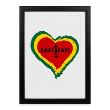Cœur d’amour avec symbolisme rastafari - Affiche encadrée (27 × 37 cm) - noir - Devant