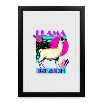 Llama Beach - Gerahmtes Poster (27 × 37 cm) - Schwarz - Vorne