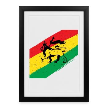 Rasta lion in front of three-color flag - Framed poster (27 × 37 cm) - black - Front