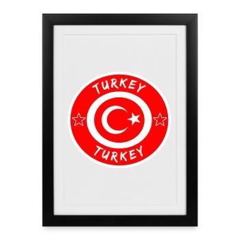 Turquie cercle avec pavillon national cadeau Istanbul - Affiche encadrée (27 × 37 cm) - noir - Devant