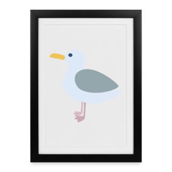 Mouette symbole mer mer enfants mer littoral déco - Affiche encadrée (27 × 37 cm) - noir - Devant