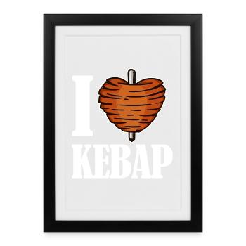 J'aime le coeur kebab kebab kebab disant drôle - Affiche encadrée (27 × 37 cm) - noir - Devant