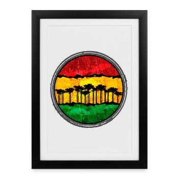 Coucher de soleil africain avec motif reggae - Affiche encadrée (27 × 37 cm) - noir - Devant