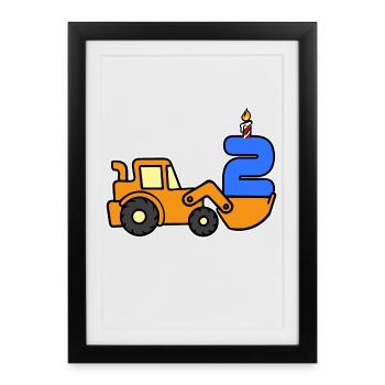 2e anniversaire numéro fête fête de naissance - Affiche encadrée (27 × 37 cm) - noir - Devant