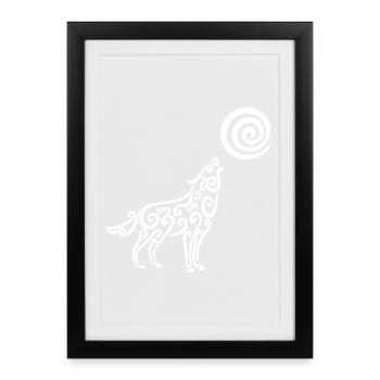 Le loup blanc et la lune - Affiche encadrée (27 × 37 cm) - noir - Devant