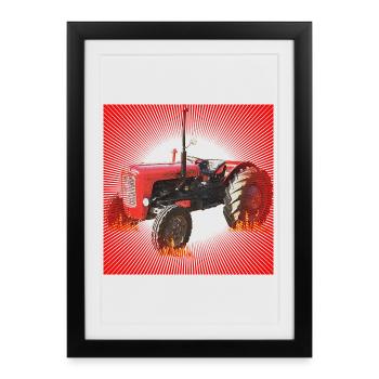 Fire-red tractor in the inferno - Framed poster (27 × 37 cm) - black - Front
