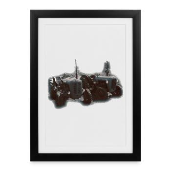 Duo de tracteurs sur le terrain - Affiche encadrée (27 × 37 cm) - noir - Devant