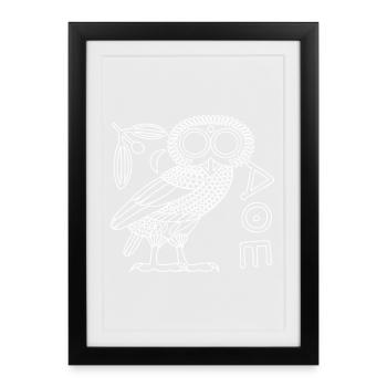 Chouette d'Athéna [Contour blanc + tout] - Affiche encadrée (27 × 37 cm) - noir - Devant