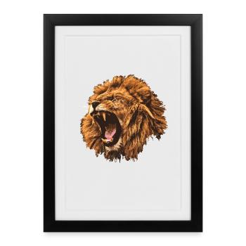 Lion rugissant cadeau - Affiche encadrée (27 × 37 cm) - noir - Devant