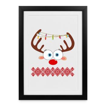 Renne Noël Moche - Affiche encadrée (27 × 37 cm) - noir - Devant