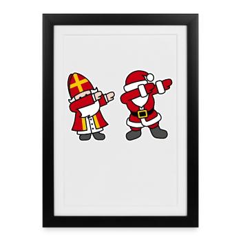 Sinterklaas en Kerstman dab dabbing - Affiche encadrée (27 × 37 cm) - noir - Devant