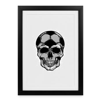 Football tête football fan crâne joueur de football - Affiche encadrée (27 × 37 cm) - noir - Devant