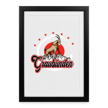 Graubünden Steinbock - Gerahmtes Poster (27 × 37 cm) - Schwarz - Vorne