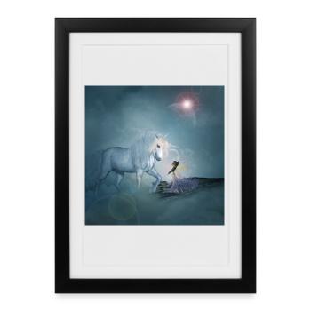 Wonderful unicorn with fairy - Framed poster (27 × 37 cm) - black - Front