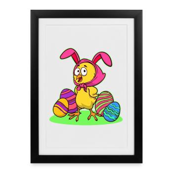 Easter chick chick easter happy easter eggs - Framed poster (27 × 37 cm) - black - Front