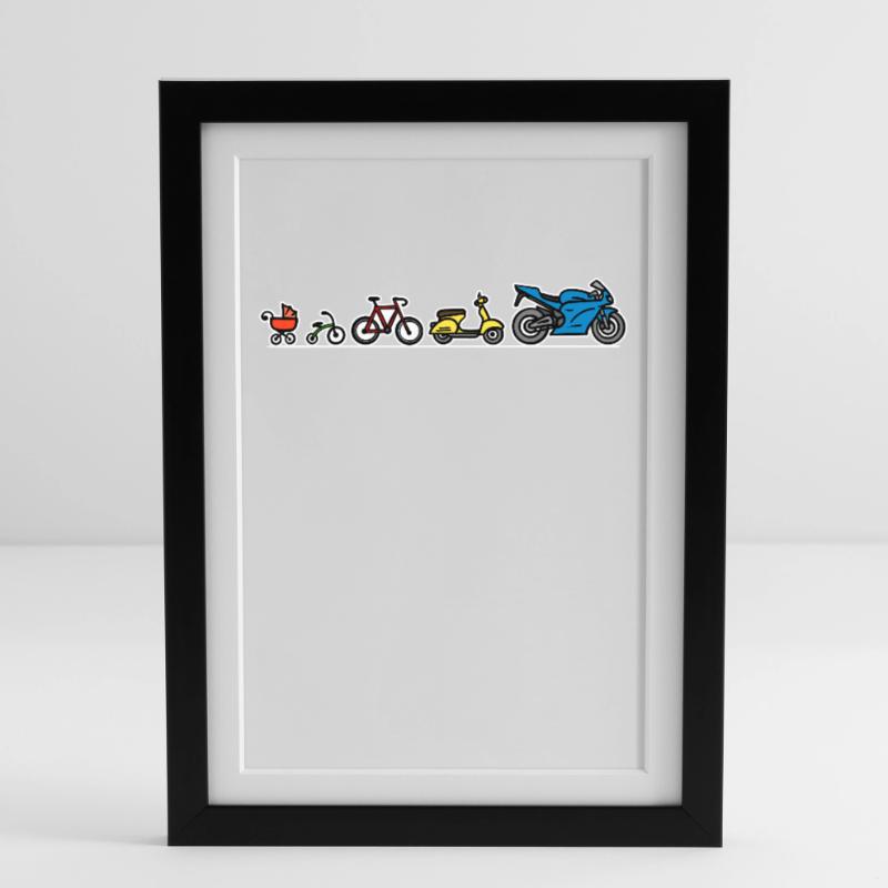 Biker evolution motorcycle development progress Framed poster (27 × 37 cm)