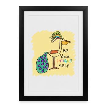 Bel oiseau, drôle, spécial, unique avec texte - Affiche encadrée (27 × 37 cm) - noir - Devant