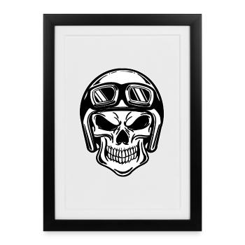 Motorcyclist skull helmet motorcycles biker - Framed poster (27 × 37 cm) - black - Front
