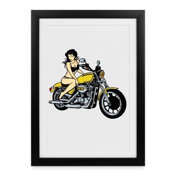 Biker Motocycliste Moto Sexy Girl Cool - Affiche encadrée (27 × 37 cm) - noir - Devant