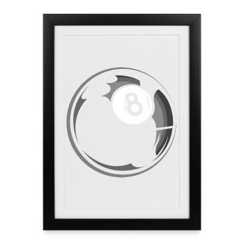 Logo de symbole de billard à balles de billard à 8 billes - Affiche encadrée (27 × 37 cm) - noir - Devant