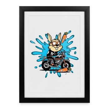 Cadeau moto lapin lapin - Affiche encadrée (27 × 37 cm) - noir - Devant