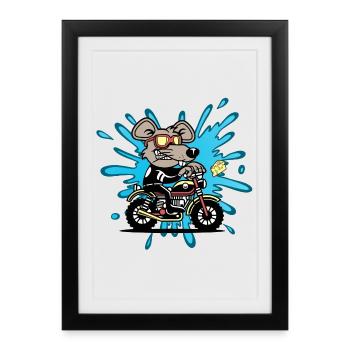 Mouse rat cheese motorcycle comic cartoon - Framed poster (27 × 37 cm) - black - Front