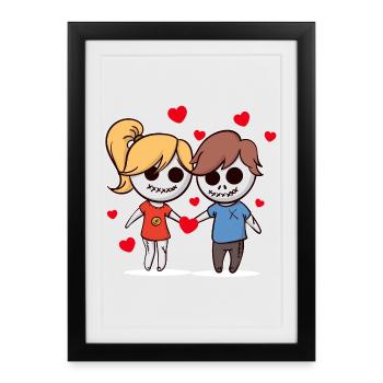 Zombie romance love couple couple in love heart - Framed poster (27 × 37 cm) - black - Front