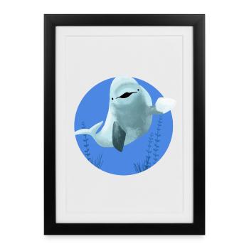 Belouga joyeux dans un cercle bleu - Affiche encadrée (27 × 37 cm) - noir - Devant