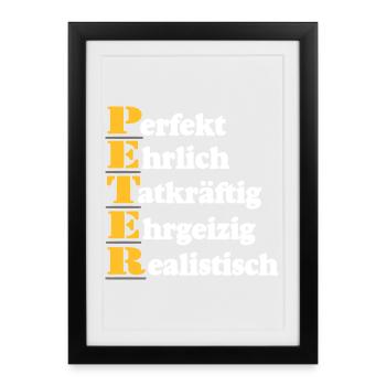 Peter , Vorname,Namensschild,Name,Fun Shirt (25) - Gerahmtes Poster (27 × 37 cm) - Schwarz - Vorne