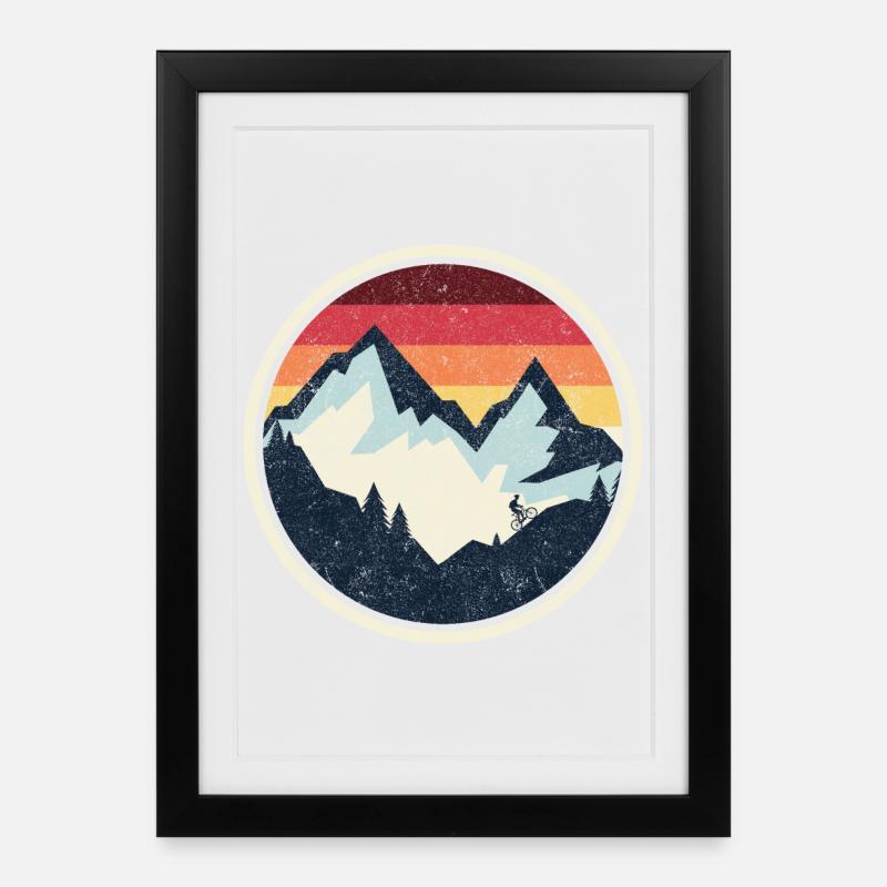 Rétro Ridge Sunset Vélo de VTT - Affiche encadrée (27 × 37 cm) - noir